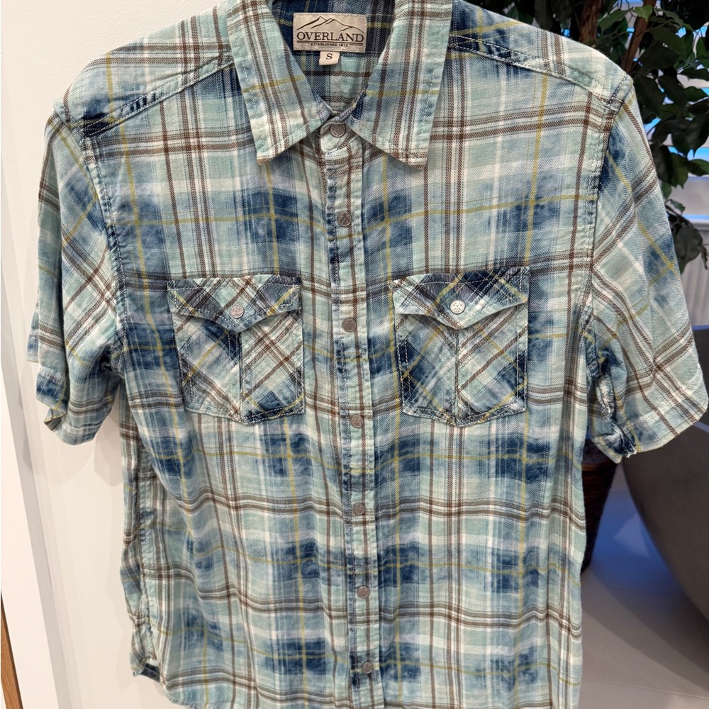 Overland Western Blue Plaid Short Sleeve Shirt